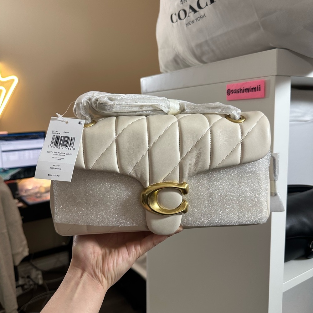 NWT Coach Quilted Tabby Shoulder Bag 26 With Pillow Quilting - Chalk